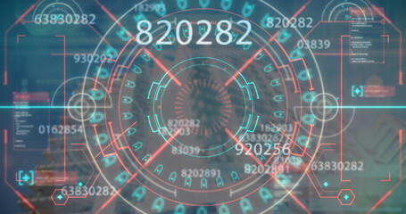 Image of data processing over modern building