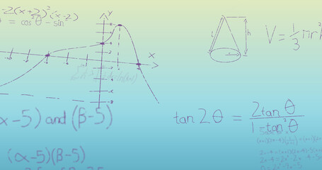 Image of mathematical equations on blue background