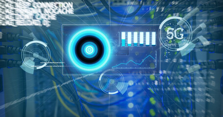 Image of data processing over server room