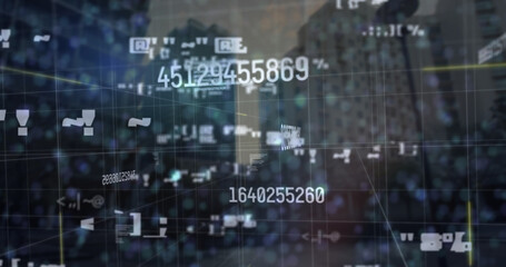 Image of data processing over cityscape