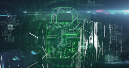 Fototapeta premium Image of digital files, online security padlock and data processing