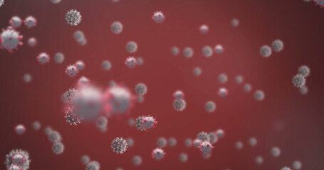 Image of virus cells on red background