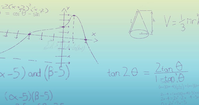 Image of mathematical equations on blue background