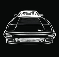 The vector illustration of the classic vintage sport black and white car