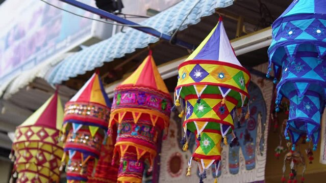 Select focus Indian lantern fabric for home or festive decoration