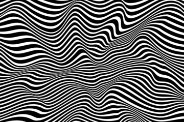 Fototapeta na wymiar Curved wave lines background. Trendy twisted stripes texture illustration. Abstract black and white wave pattern