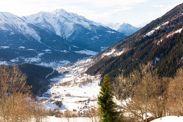 Snowy mountain during the day in winter. Swiss alps