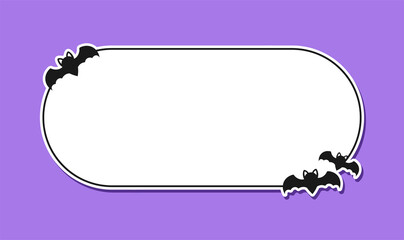 Bat long rounded border frame name tag sticker template. Halloween theme frames