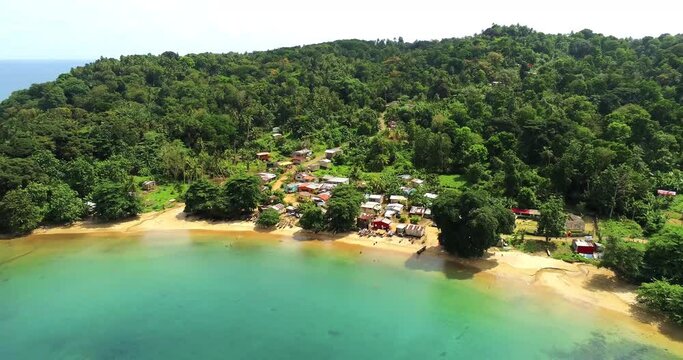 Flying towards Vila Abade, a fishing village on the  Pr&iacute;ncipe island,Sao Tome,Africa