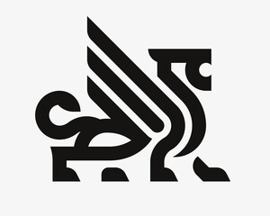Winged lion modern logo. King heraldic emblem design editable for your business. Vector illustration.