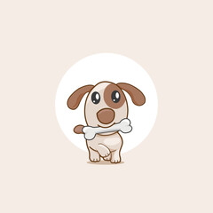 cute dog bites bones vector illustration