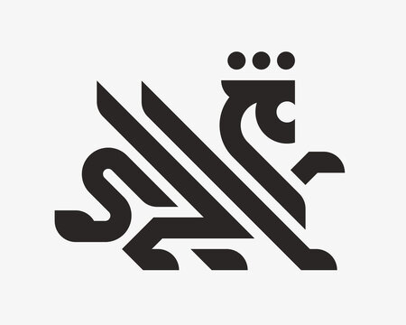 Winged lion modern logo. King heraldic emblem design editable for your business. Vector illustration.