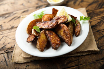 Homemade roasted potato wedges with spices