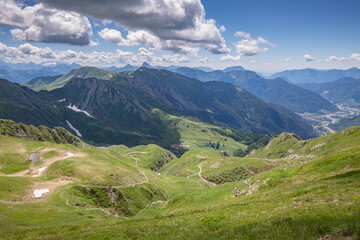Obraz premium Beautiful nature. Mountain hiking Trail Road. Italy Lago Avostanis Casera Pramosio Alta