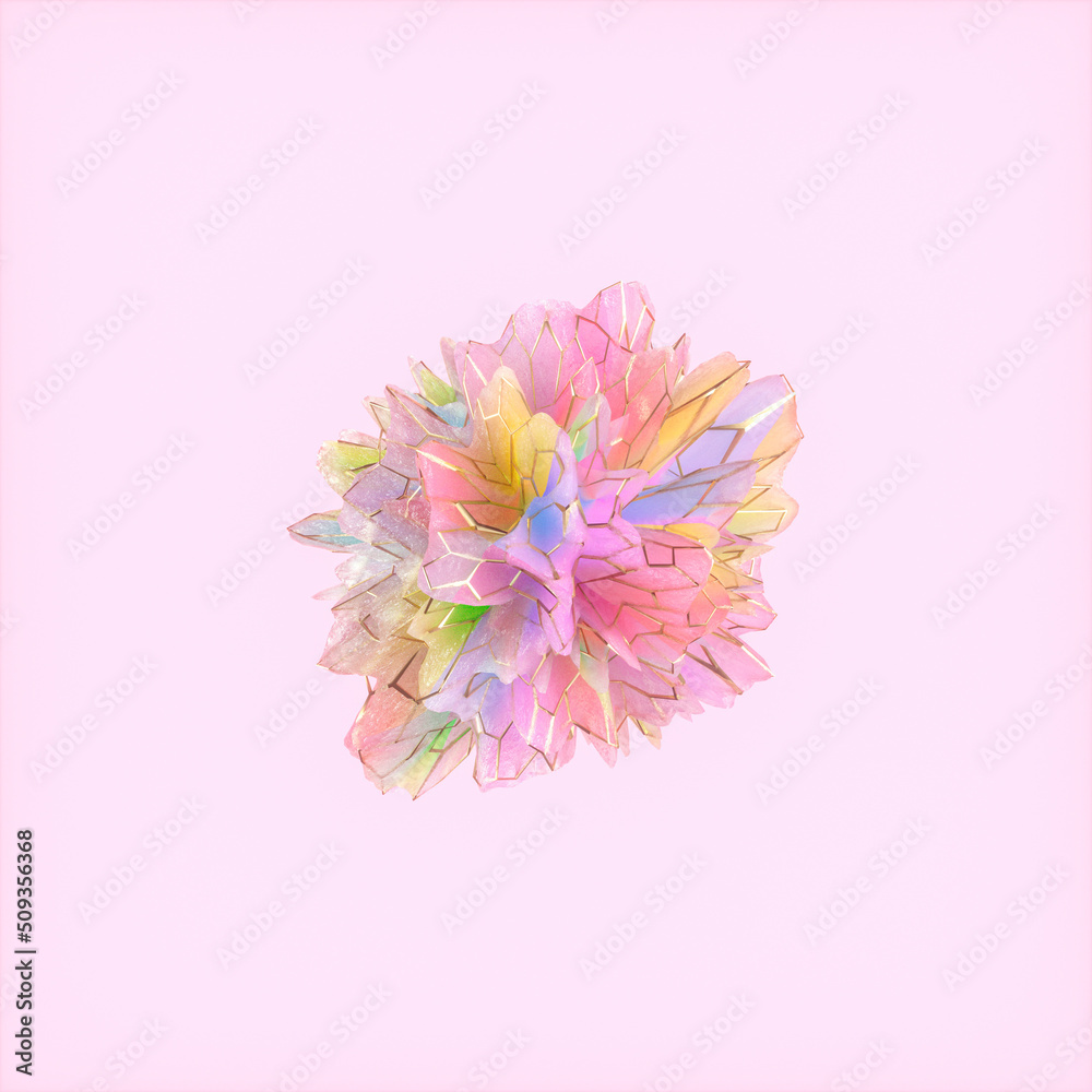 Poster abstract 3d geometric crystal background. iridescent texture faceted gem.
