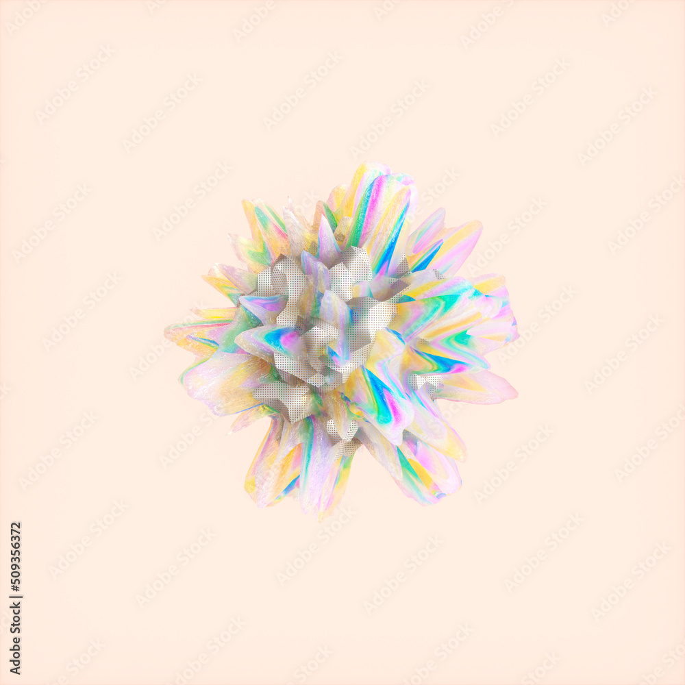 Poster abstract 3d geometric crystal background. iridescent texture faceted gem.