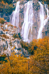 Autum colors and waterfalls of Plitvice National Park - 509356322