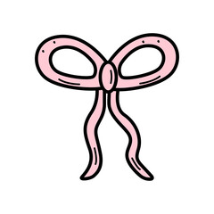 Funny cartoon doodle bow. Vector illustration of a gift ribbon.