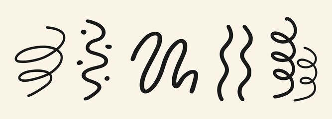 Obraz premium Set of various black hand drawn drawings on a light background. Modern fashion illustration. Flat design, cartoon drawing, vector.