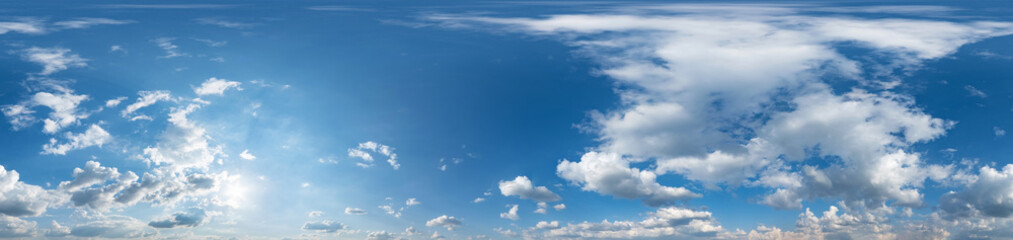 blue sky hdri 360 panorama with white beautiful clouds. Seamless panorama with zenith for use in 3d...