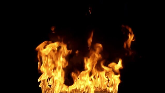 Fire Wide Big Source Isolated on Black Background in 4K Resolution and 30fps conformed from 50fps