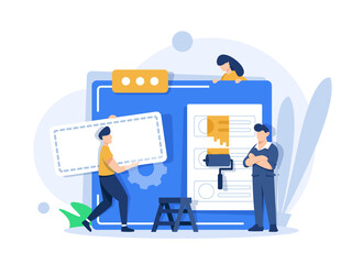 Programmer working modern flat concept for web banner design. developer creates software and programming code