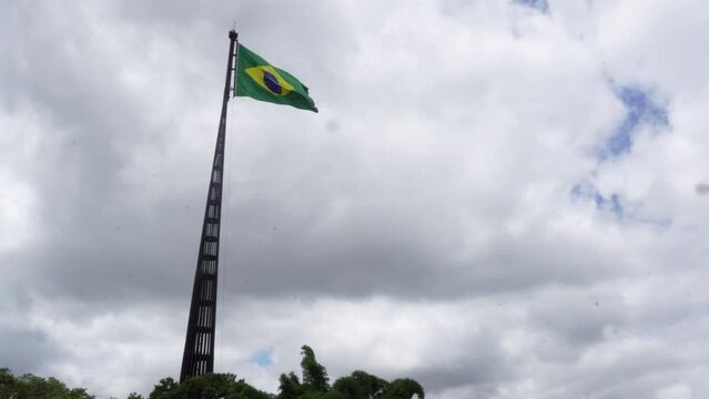flag of brazil in brasilia at the three powers square