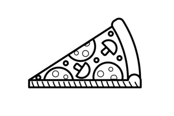 Pizza Slice black and white. Cartoon pizza