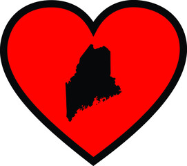 Obraz na płótnie Canvas Black Map of US federal state of Maine inside red heart shape with black stroke