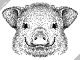 black and white engrave isolated pig vector illustration