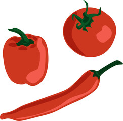 red tomato, hot pepper and sweet pepper