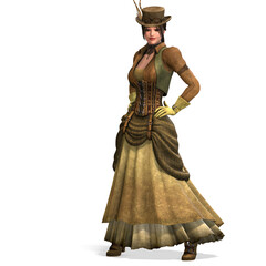 3D-illustration of a steampunk girl with a victorian dress