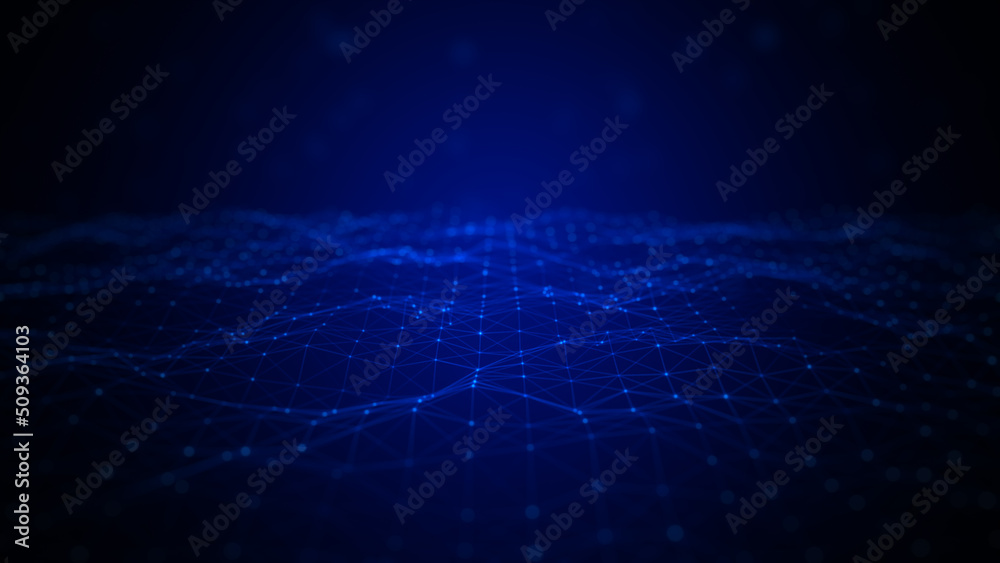 Poster Technology and digital data network connection  blue color abstract background, 3D rendering