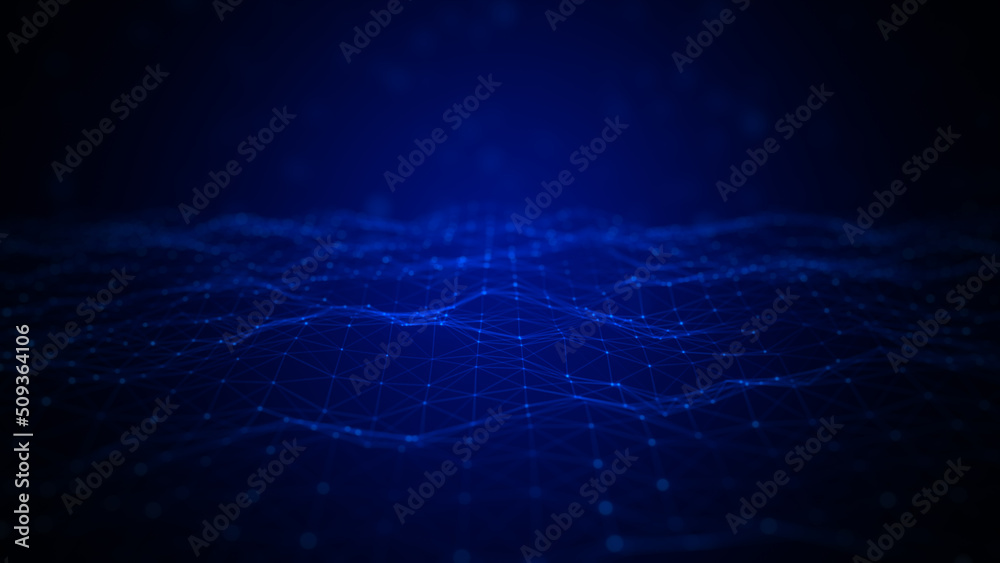 Poster technology and digital data network connection blue color abstract background, 3d rendering