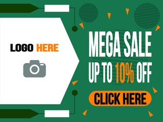 Mega sale 10% off. Banner for logo and purchase targeting click.