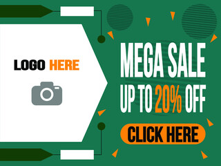 Mega sale 20% off. Banner for logo and purchase targeting click.