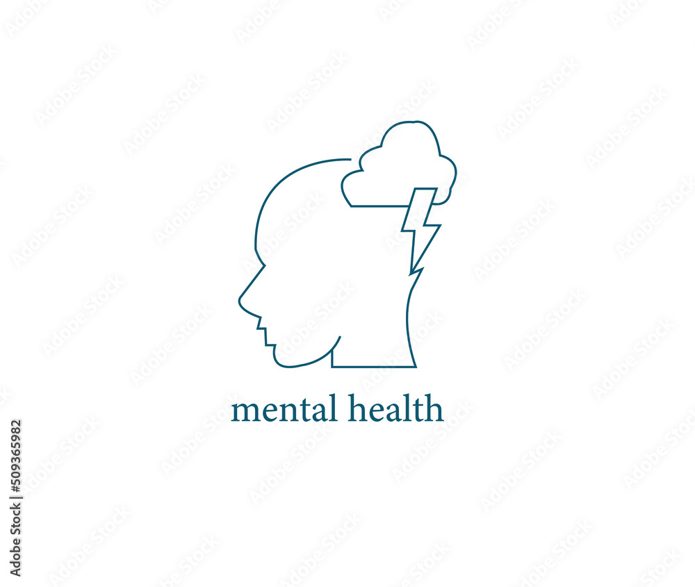 Poster mental health icon line art vector illustration