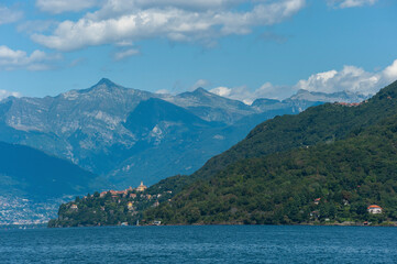 Fototapeta na wymiar Landscape with a view from Cannobio over Lake Maggiore in northern Italy