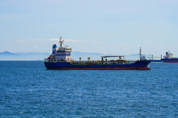 Maritime oil tanker in the strait of Gibraltar heading towards the port of Algésiras in the South of Spain