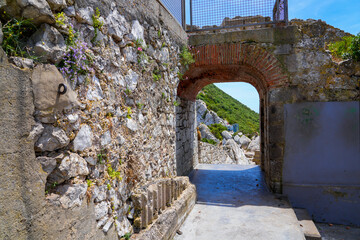 Remains of a military building at the top of the Rock of Gibraltar in the South of Spain