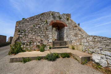 Remains of a military building at the top of the Rock of Gibraltar in the South of Spain
