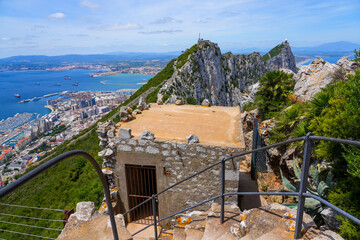 Remains of a military building at the top of the Rock of Gibraltar in the South of Spain