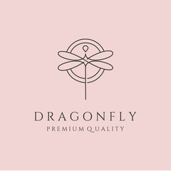 unique dragonfly line art logo vector symbol illustration design - obrazy, fototapety, plakaty