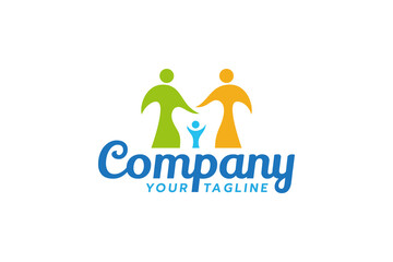 family dental logo with a combination of parents with their children, and negative space that forms a tooth.