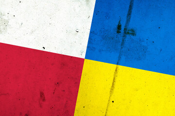 Flags of Ukraine and the Poland. Support. Commonwealth. Friendship. Politics Economy