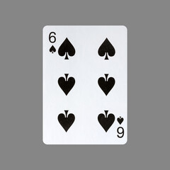 Six of Spades. Isolated on a gray background. Gamble. Playing cards.