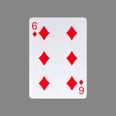 Six of Diamonds. Isolated on a gray background. Gamble. Playing cards