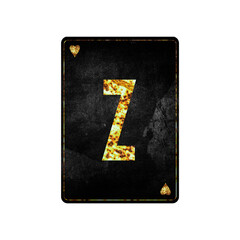 Letter Z. Alphabet on vintage playing cards. Isolated on white background.