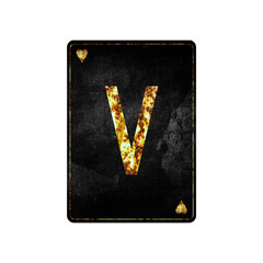 Letter V. Alphabet on vintage playing cards. Isolated on white background.