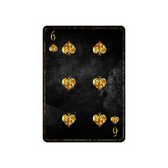 Six of Spades, grunge card isolated on white background. Playing cards. Design element.